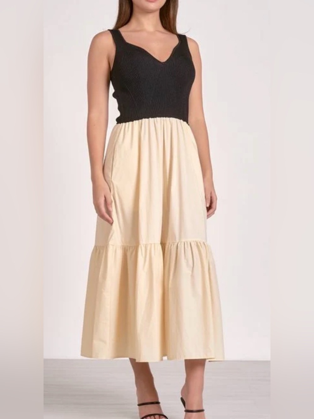 Elan Black and Cream Sleeveless Maxi Dress